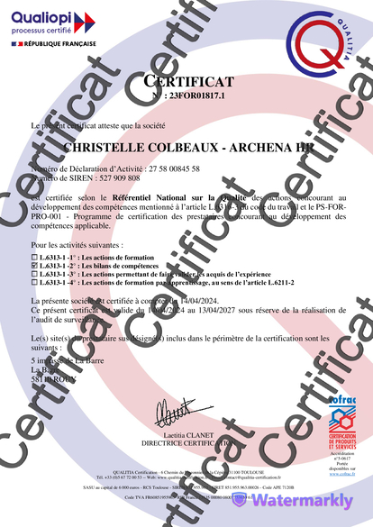 certificat de conformité Qualiopi